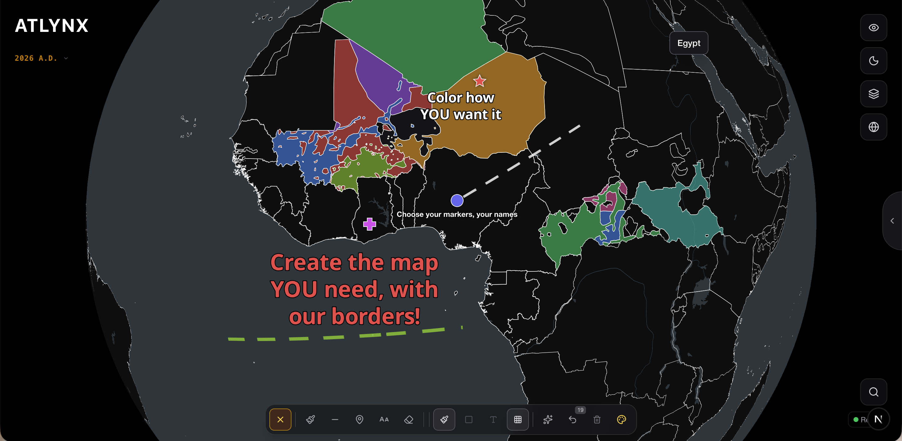 Photo Mode example — custom-colored Africa regions with annotations